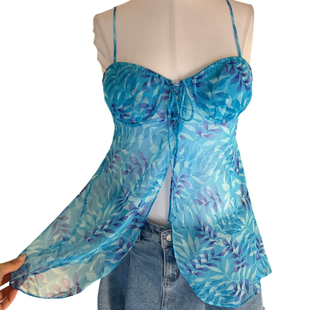 Cinema Etoile Y2K Camisole Sheer Floral Babydoll Cami Padded Bra 2000s chiffon